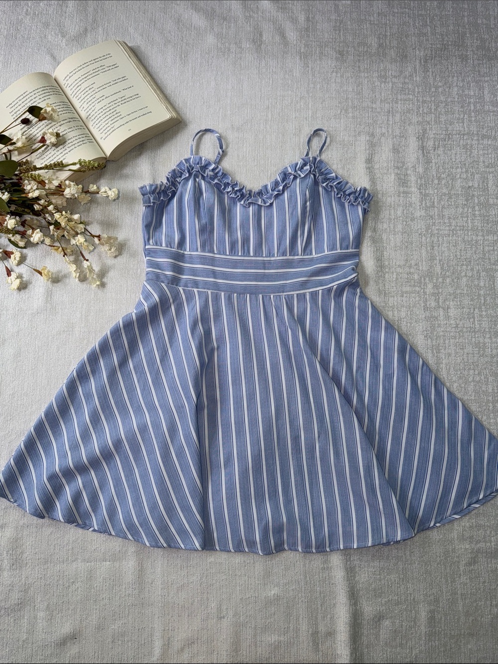 Altar’d State Minister Dress Blue Striped Ruffle-Trim size Large